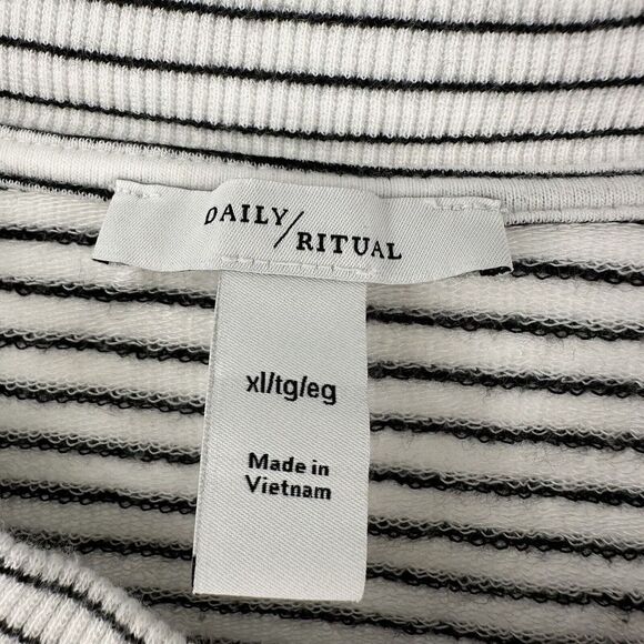 Daily Ritual Pullover Knit Top Womens Size XL Black White Striped Cotton Casual - Picture 6 of 7